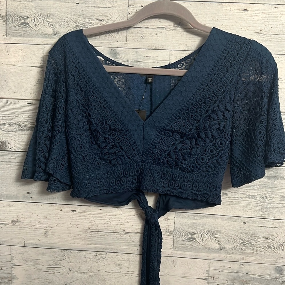 Express Blue lace crop Top